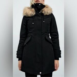 Zara Black Ski Jacket with Faux Fur Hood
